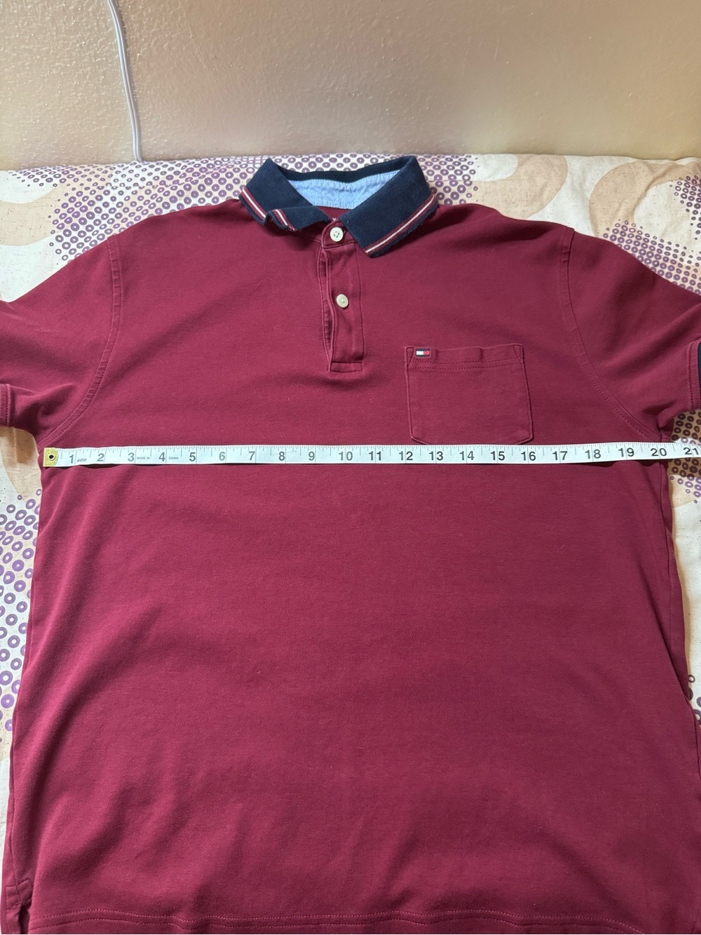 Tommy Hilfiger Men's Burgundy Pique Polo Shirt. - Picture 5 of 7